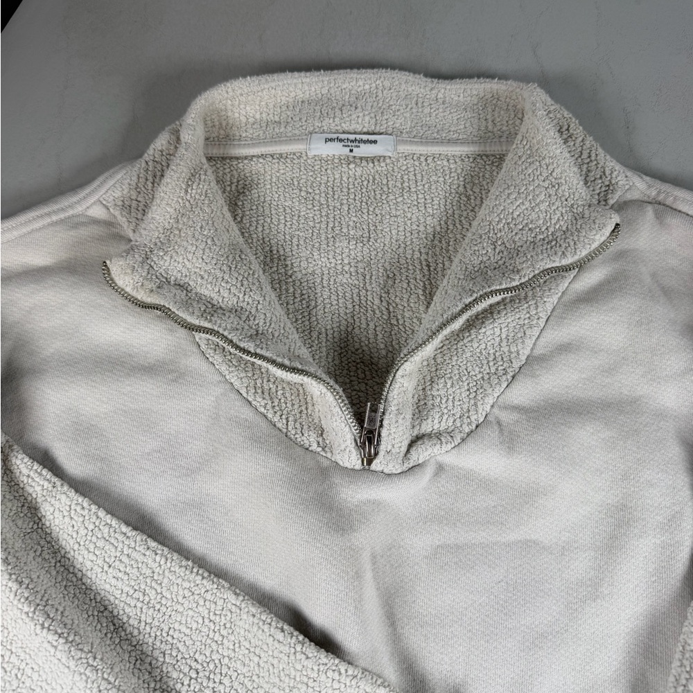 perfectwhitetee Kiva Cream Mixed Media 3/4 Zip Sweatshirt M - Picture 5 of 9
